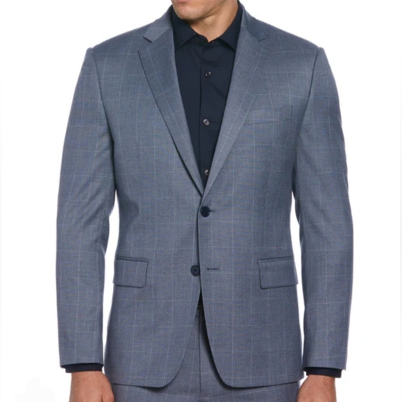 Perry Ellis Portfolio Men's Modern Fit Blazer In Navy Plaid Size 44R - Picture 1 of 15
